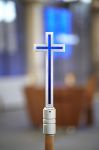 Processional Cross in  Nickel, Bristol Blue Glass 
