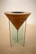 Oak Font with hand blown Bath Aqua marine glass & glass stand