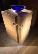"Imprint" Font in European oak and Bristol Blue Glass bowl